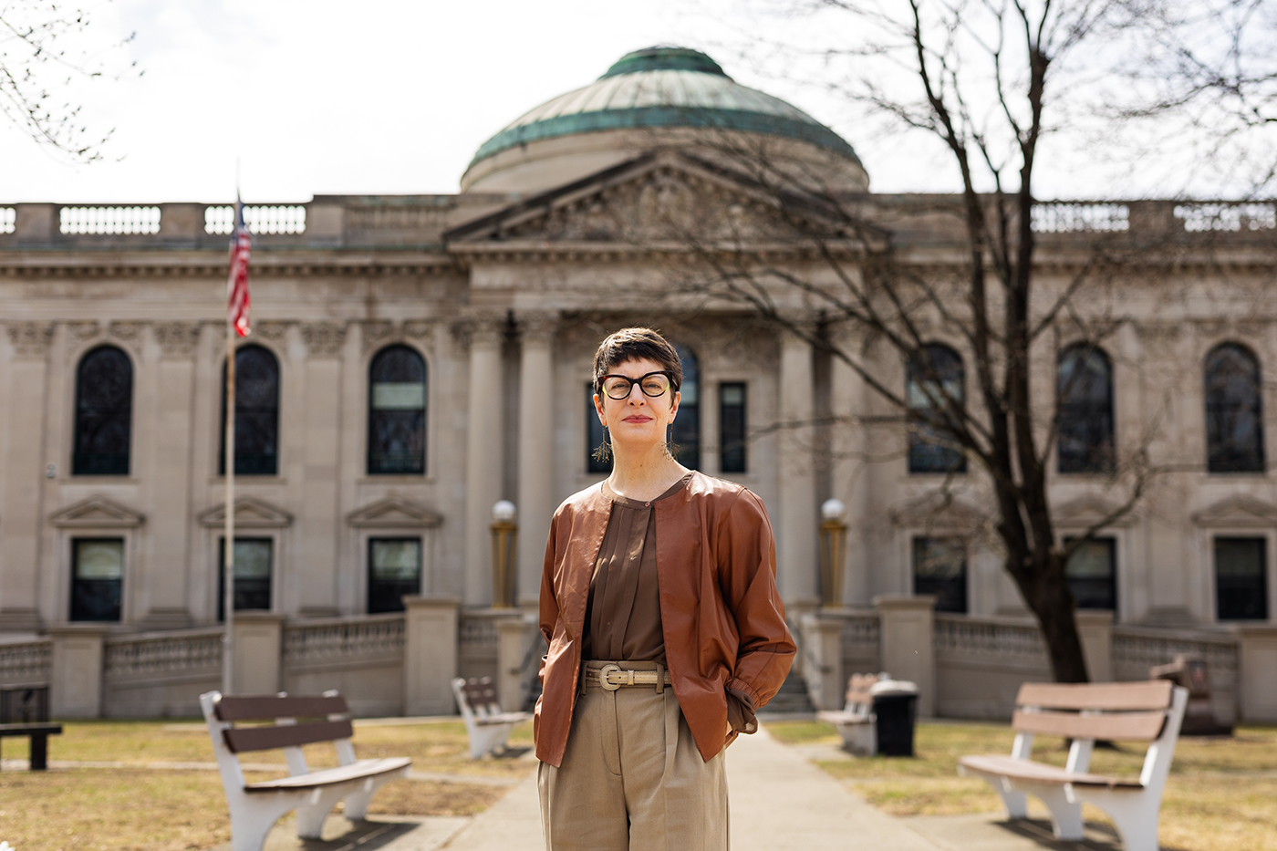Angelyn Chandler in front of courthouse