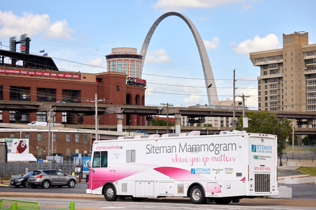 Mammography van with Arch in background