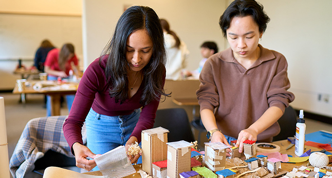 students working on art project