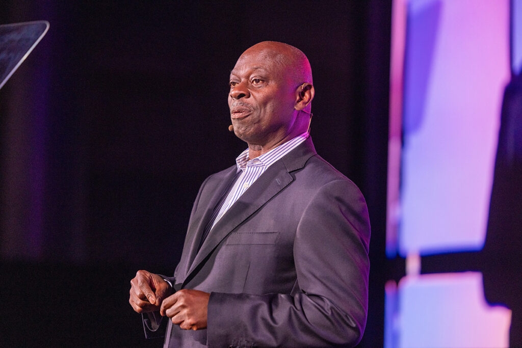 Larry Thomas giving a speech