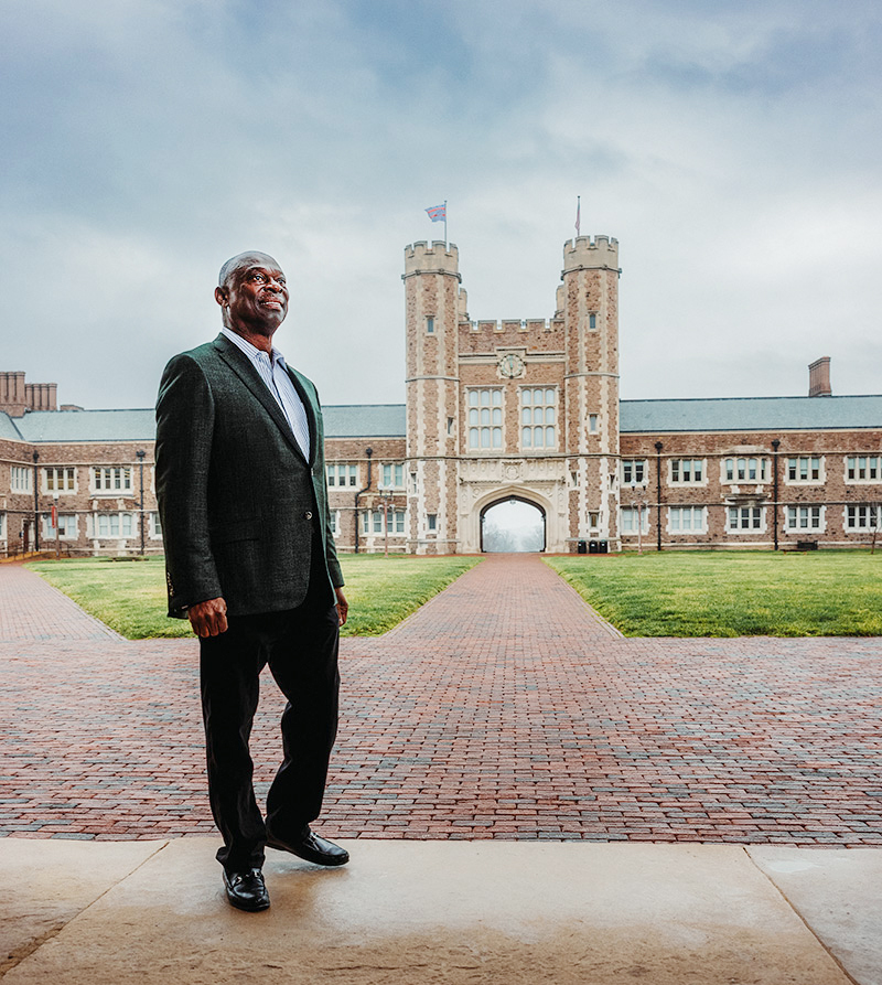 Larry Thomas with Brookings Hall in background