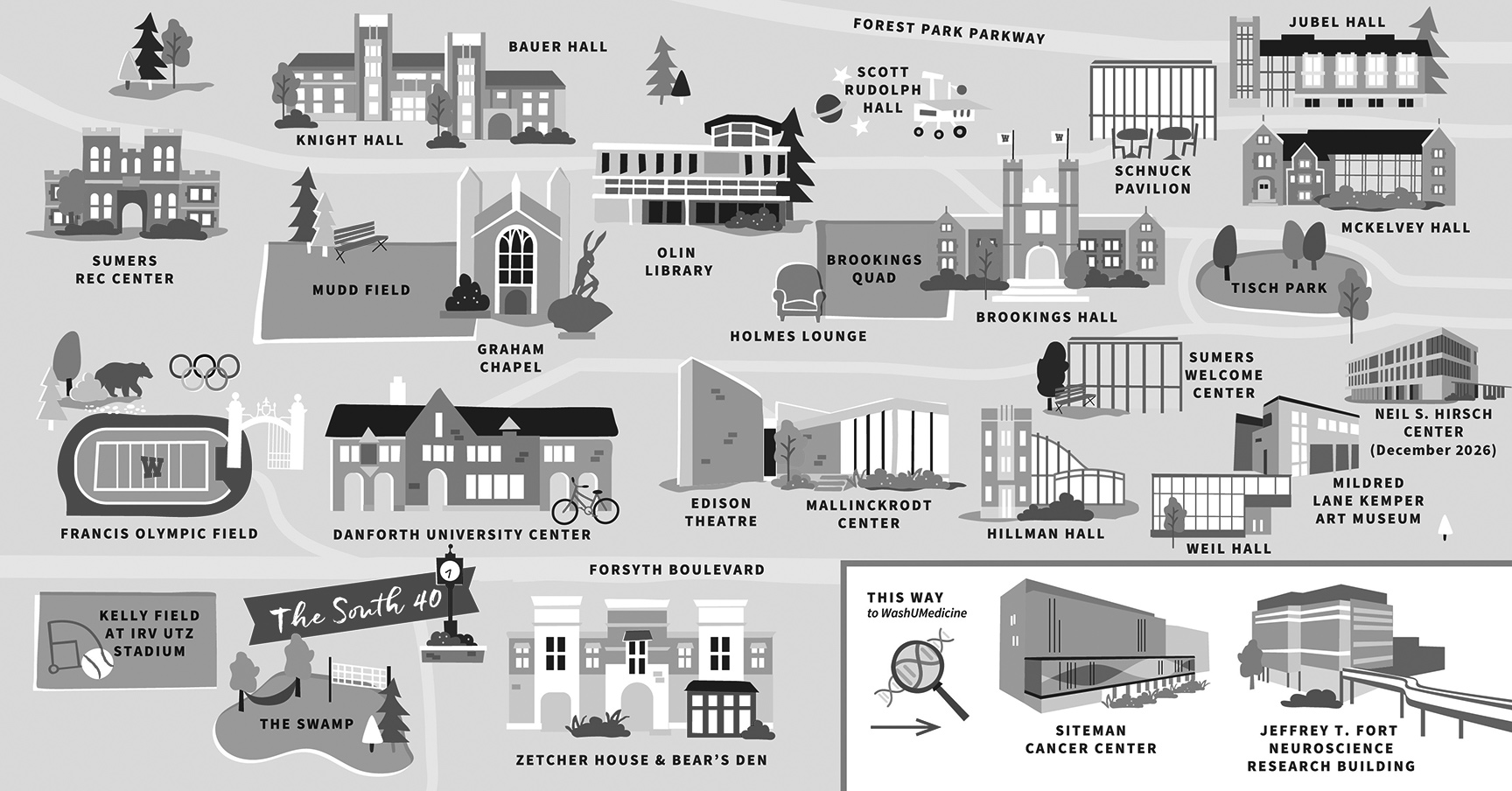 World of WashU campus map (grayscale)